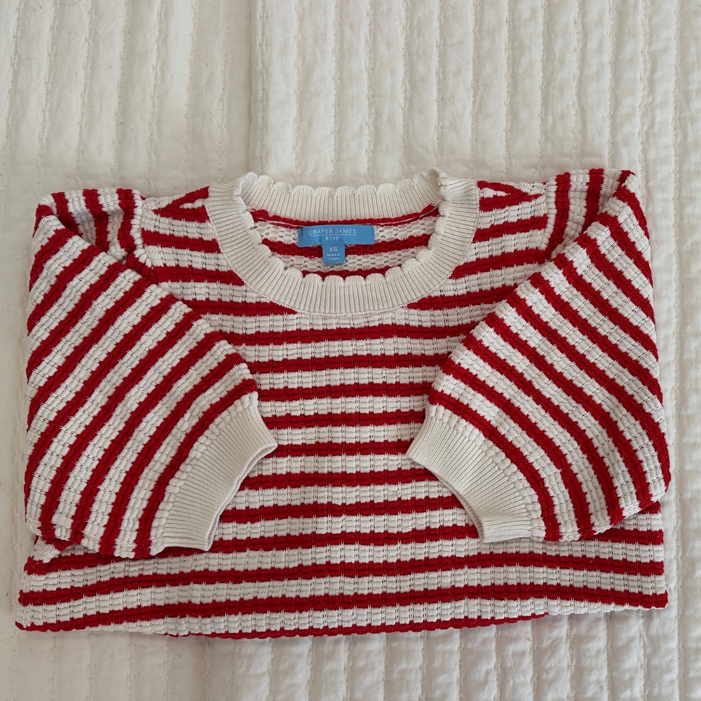 Draper James Red and White Striped Knit Top